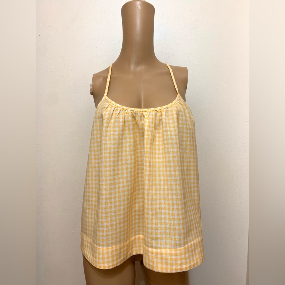 Madewell Crisscross Back Gingham Yellow/White Tank Top Women’s M NWT